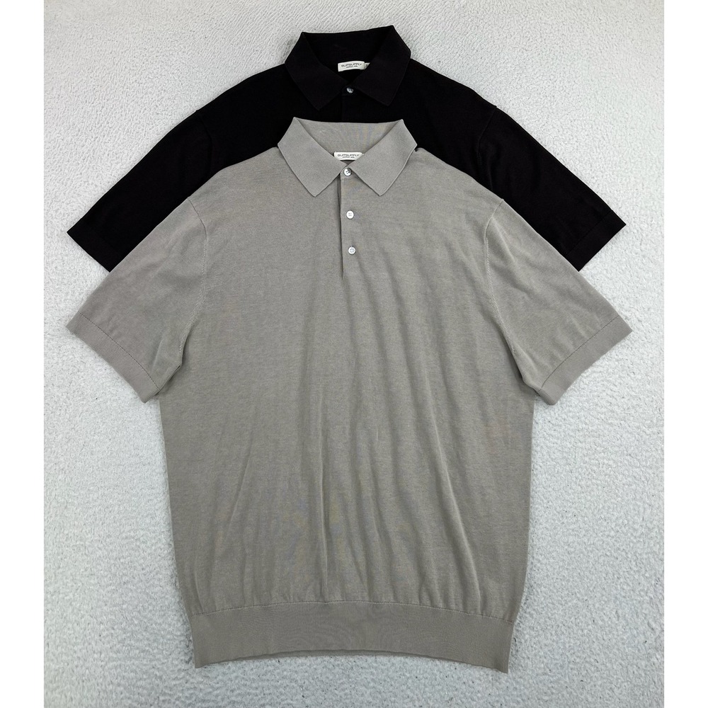 Suitsupply Polo Shirts LOT OF 2 Men's 2XL Brown Beige Cotton Silk Short Sleeve
